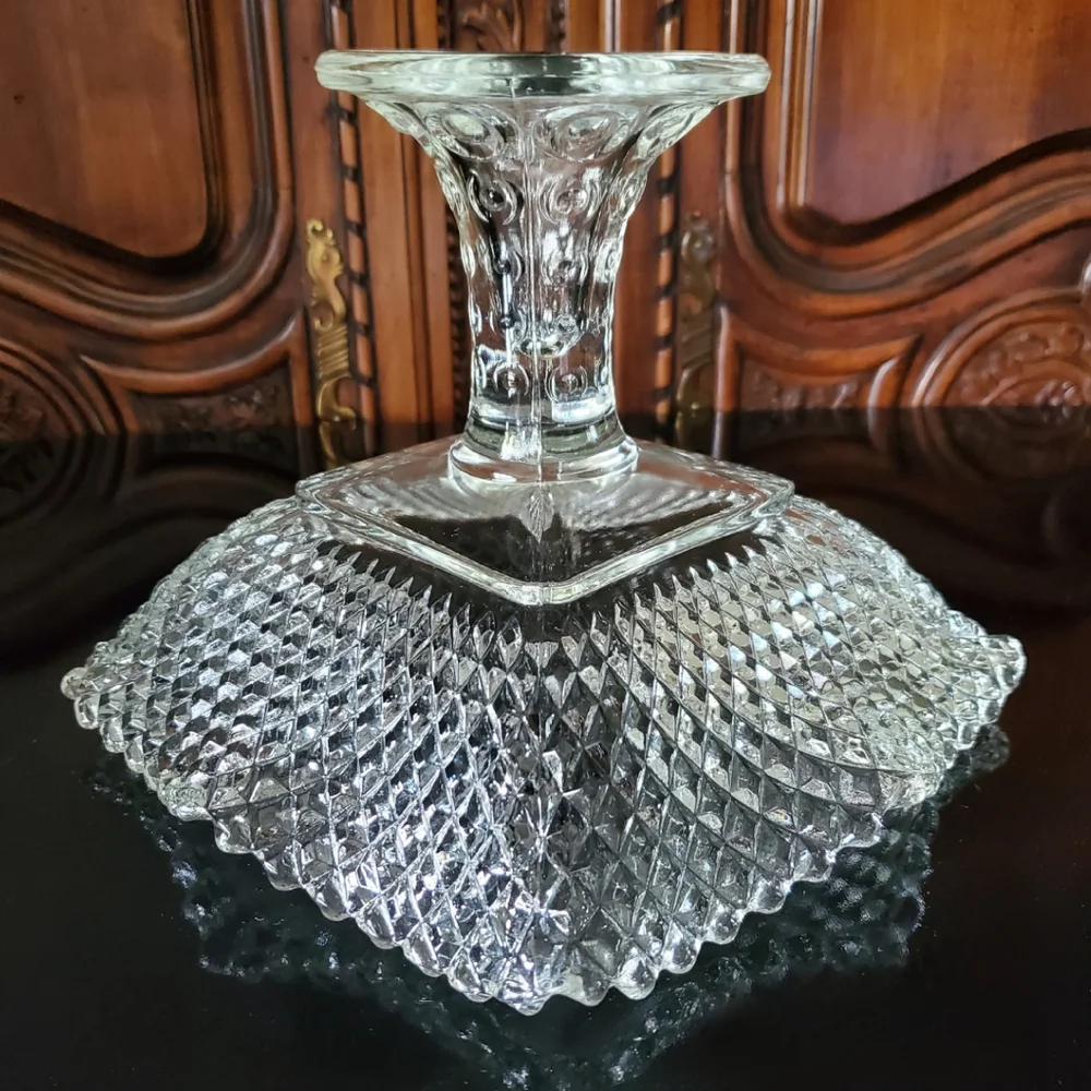 1950s L.E. Smith Diamond Point Ruffle Edged Compote - Picture 9 of 16